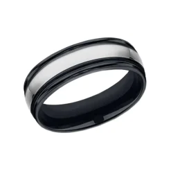 Josephs Jewelers Wedding Bands For Men>Black Ceramic and Tungsten 7mm Band