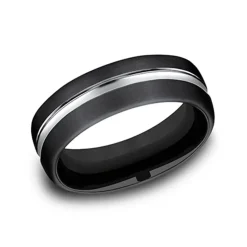Josephs Jewelers Wedding Bands For Men>Black Satin Chrome Edged 7.5mm Band