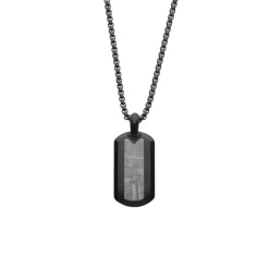 Josephs Jewelers Necklaces And Pendants>Black Stainless Steel Meteorite Pendant with Chain