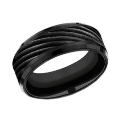 Josephs Jewelers Wedding Bands For Men>Black Titanium Swirl Center 8mm Band
