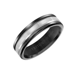 Josephs Jewelers Wedding Bands For Men>Black Tungsten and 14K White Gold Band