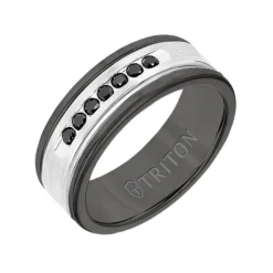 Josephs Jewelers Wedding Bands For Men>Black Tungsten and 14K White Gold Band