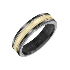 Josephs Jewelers Wedding Bands For Men>Black Tungsten and 14K Yellow Gold Band