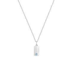 Josephs Jewelers Necklaces And Pendants>Children’s Sterling Silver Light Blue Cubic Zirconia Bar Pendant with Chain