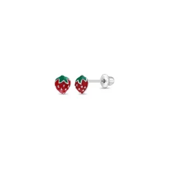 Josephs Jewelers Earrings>Children’s Sterling Silver Enamel Strawberry Earrings