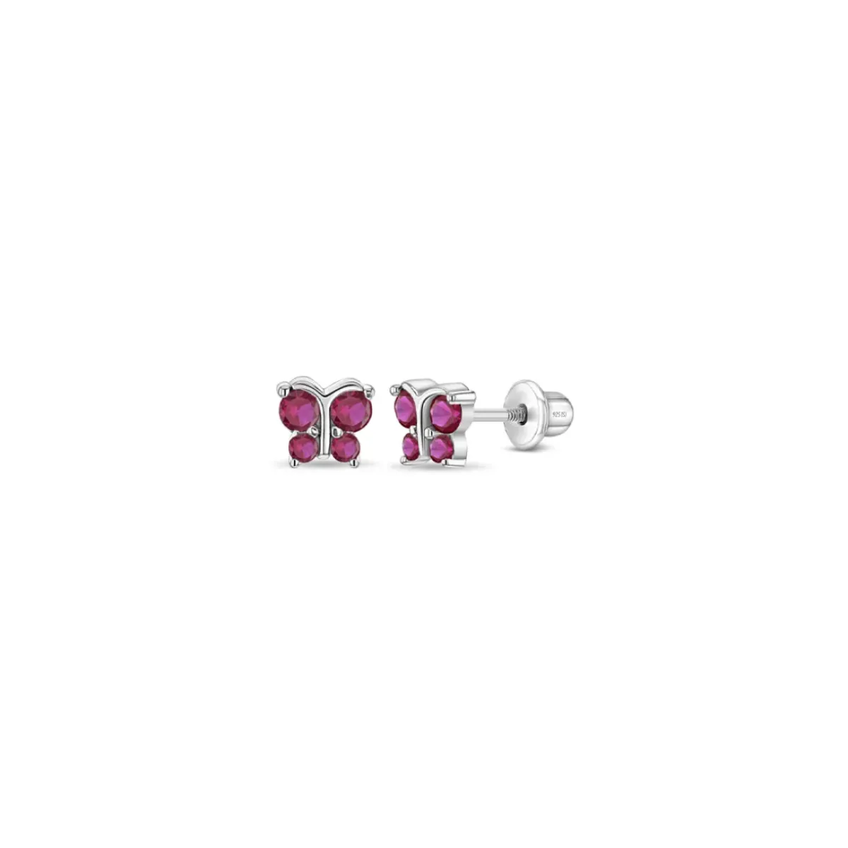 Josephs Jewelers Earrings>Children’s Sterling Silver Fuchsia Cubic Zirconia Butterfly Earrings