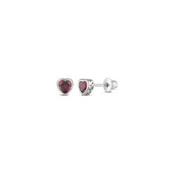 Josephs Jewelers Earrings>Chlidren’s Sterling Silver Red Cubic Zirconia Heart Stud Earrings