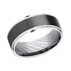 Josephs Jewelers Wedding Bands For Men>Damascus Steel and Black Titanium 8mm Band