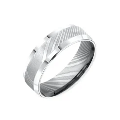 Josephs Jewelers Wedding Bands For Men>Damascus Steel Beveled Wedding Band
