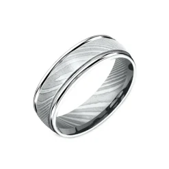 Josephs Jewelers Wedding Bands For Men>Damascus Steel Round Edge Wedding Band