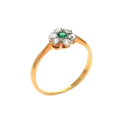 Josephs Jewelers Estate>Estate 18K Yellow Gold Emerald and Diamond Ring