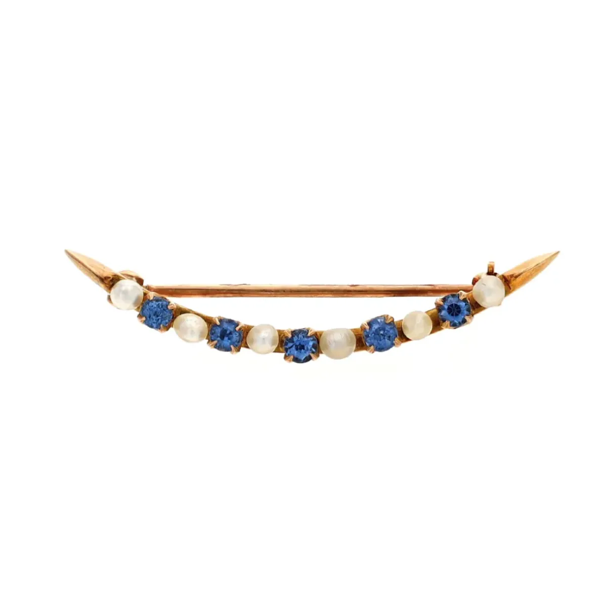 Josephs Jewelers Estate>Estate 14K Yellow Gold Pearl and Blue Sapphire Brooch