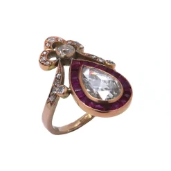 Josephs Jewelers Rings>Estate 15K Yellow Gold Pear Diamond and Ruby Ring