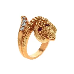 Josephs Jewelers Estate>Estate 18K Yellow Gold Ruby and Diamond Serpent Ring