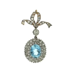 Josephs Jewelers Estate>Estate Platinum and 18K Yellow Gold Victorian Oval Aquamarine and Diamond Pendant