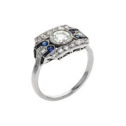 Josephs Jewelers Estate>Estate Platinum Art Deco Sapphire and Diamond Ring