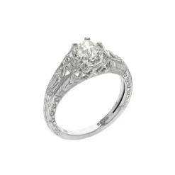 Josephs Jewelers Estate>Estate Platinum Hand Engraved Diamond Engagement Ring