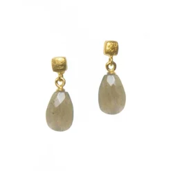 Josephs Jewelers Earrings>Gold Plated Sterling Silver Pear Labradorite Cube Earrings