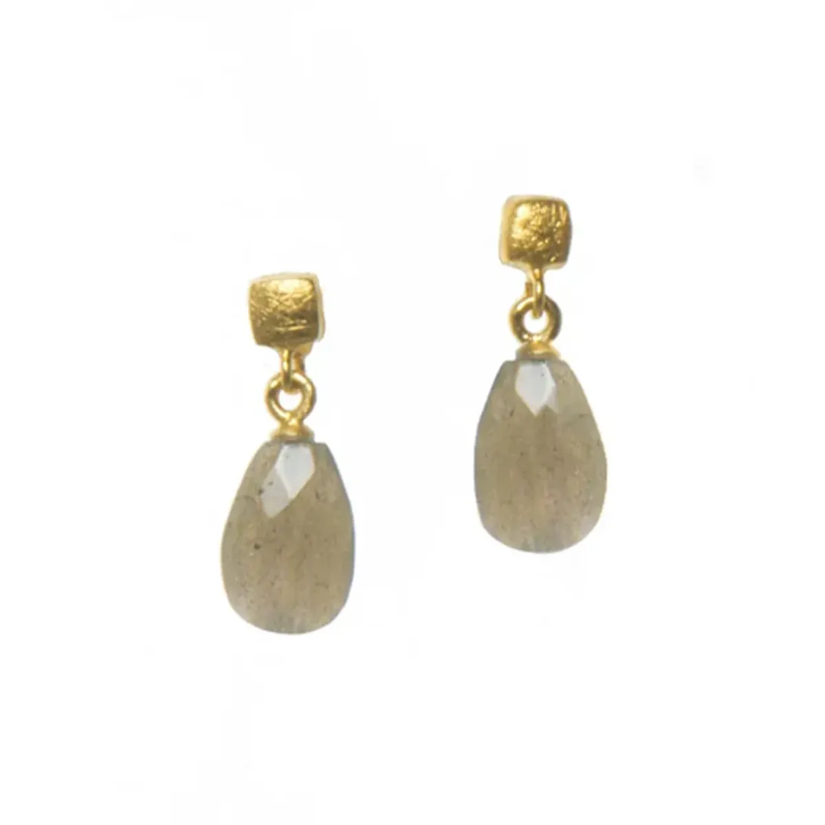 Josephs Jewelers Earrings>Gold Plated Sterling Silver Pear Labradorite Cube Earrings