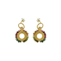Josephs Jewelers Earrings>Gold Plated Sterling Silver Tourmaline Bead Circle Earrings