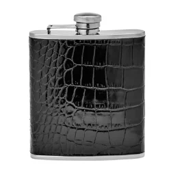 Josephs Jewelers Serveware>Graphic Image – Black Leather Wrapped Flask 6oz