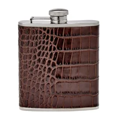 Josephs Jewelers Serveware>Graphic Image – Brown Leather Wrapped Flask 6oz