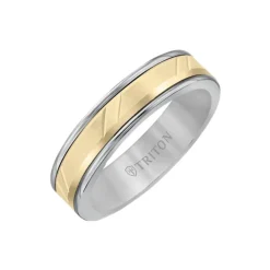 Josephs Jewelers Wedding Bands For Men>Gray Tungsten and 14K Yellow Gold Band