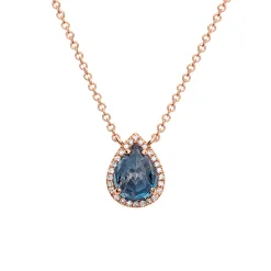 Josephs Jewelers Necklaces And Pendants>14K Rose Gold Pear Blue Topaz and Diamond Necklace