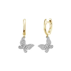 Josephs Jewelers Earrings>14K Two-Tone Diamond Pavé Butterfly Hoop Earrings