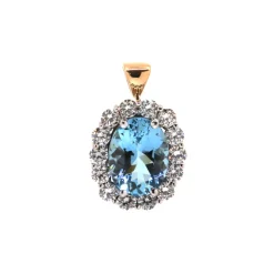 Josephs Jewelers Necklaces And Pendants>14K Two-Tone Oval Aquamarine and Diamond Halo Pendant