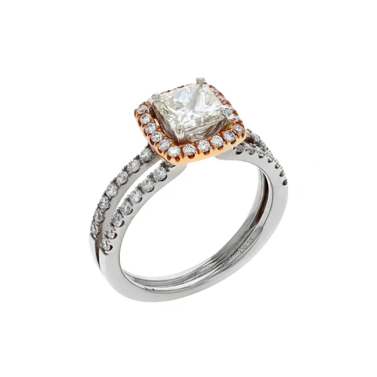Josephs Jewelers Engagement Rings>18K Two-Tone Princess-Cut Diamond Engagement Ring