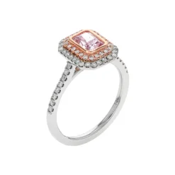 Josephs Jewelers Engagement Rings>14K Two-Tone Radiant-Cut Pink Diamond Bezel Halo Engagement Ring