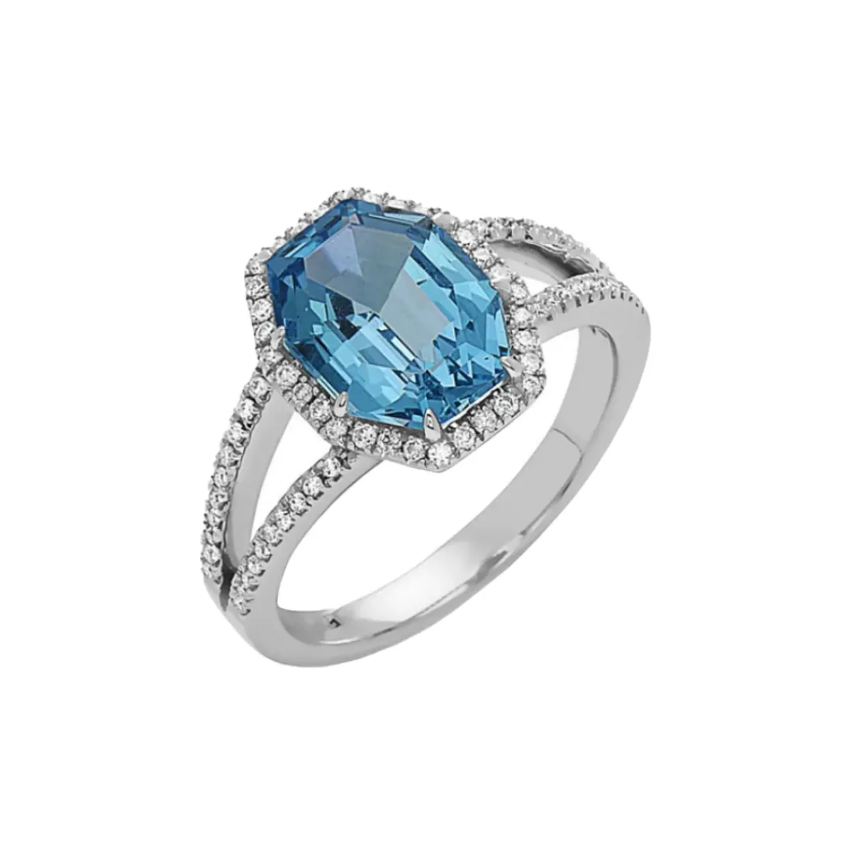Josephs Jewelers Rings>14K White Fancy Octagonal Blue Topaz and Diamond Ring