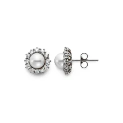 Josephs Jewelers Earrings>18K White Gold 7.5 mm Cultured Pearl and Diamond Halo Earrings