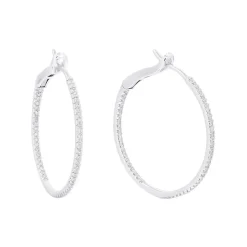 Josephs Jewelers Earrings>14K White Gold 25 mm Diamond Hoop Earrings