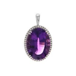 Josephs Jewelers Necklaces And Pendants>14K White Gold Amethyst and Diamond Pendant