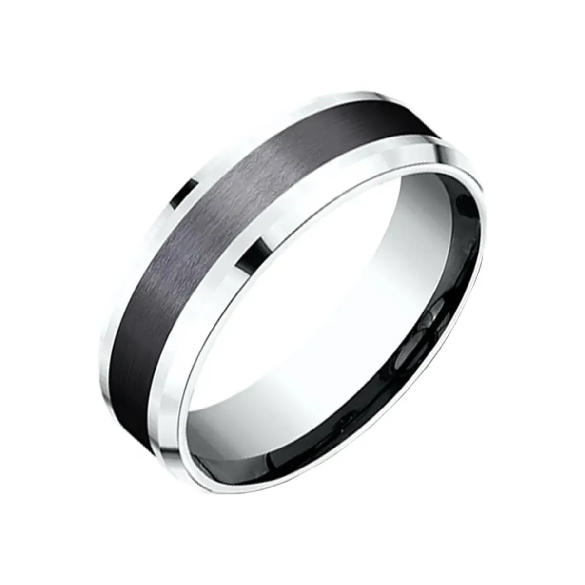Josephs Jewelers Wedding Bands For Men>14K White Gold and Titanium Wedding Band