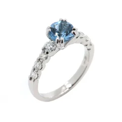 Josephs Jewelers Rings>14K White Gold Aquamarine and Diamond Accents Ring