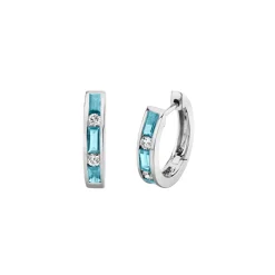 Josephs Jewelers Earrings>14K White Gold Aquamarine and Diamond Huggie Hoop Earrings