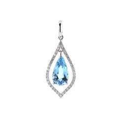 Josephs Jewelers Necklaces And Pendants>14K White Gold Aquamarine and Diamond Pendant