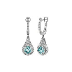 Josephs Jewelers Earrings>14K White Gold Aquamarine and Diamond Huggie Dangle Earrings