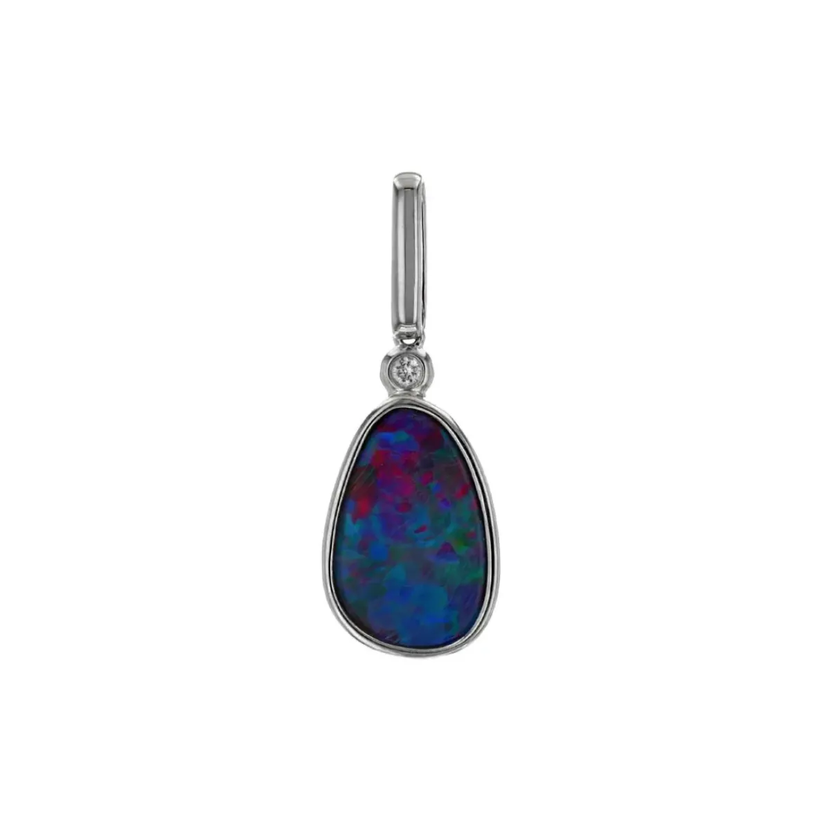 Josephs Jewelers Necklaces And Pendants>14K White Gold Australian Opal Doublet and Diamond Pendant