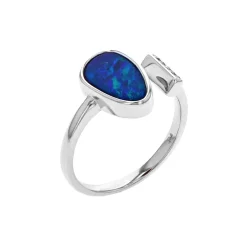 Josephs Jewelers Rings>14K White gold Australian Opal Doublet and Diamond Ring