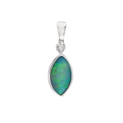 Josephs Jewelers Necklaces And Pendants>14K White Gold Australian Opal Doublet and Diamond Pendant