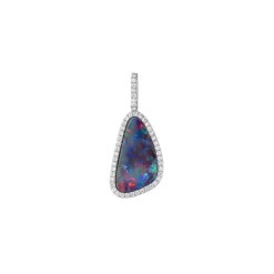 Josephs Jewelers Necklaces And Pendants>14K White Gold Australian Opal Doublet and Diamond Pendant