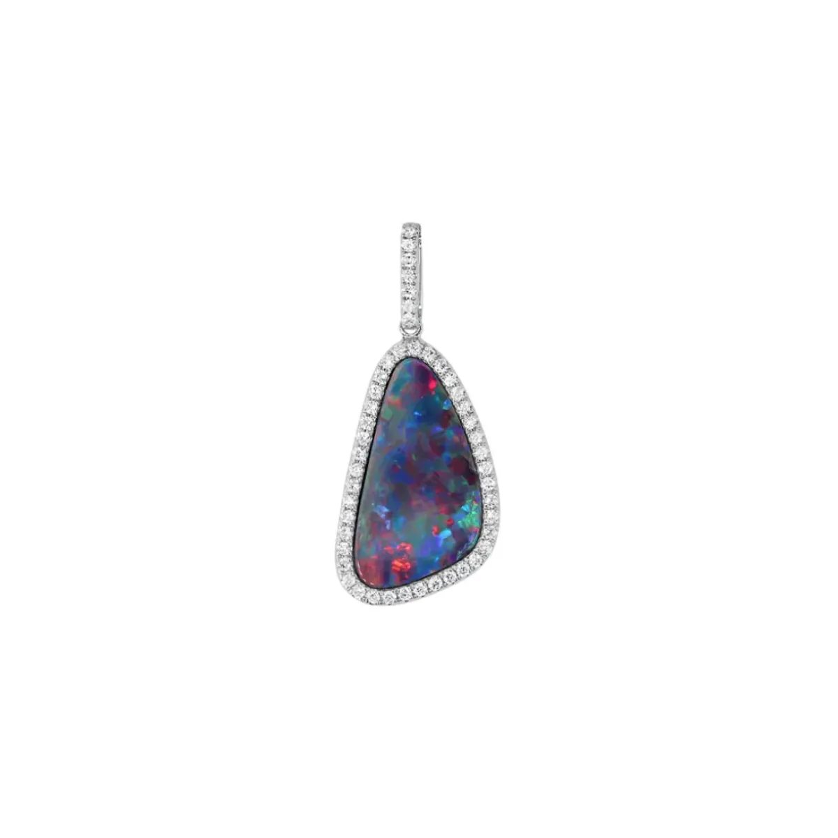 Josephs Jewelers Necklaces And Pendants>14K White Gold Australian Opal Doublet and Diamond Pendant