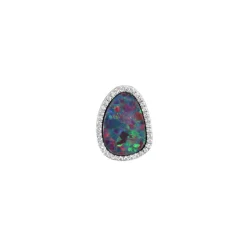 Josephs Jewelers Necklaces And Pendants>14K White Gold Australian Opal Doublet and Diamond Pendant