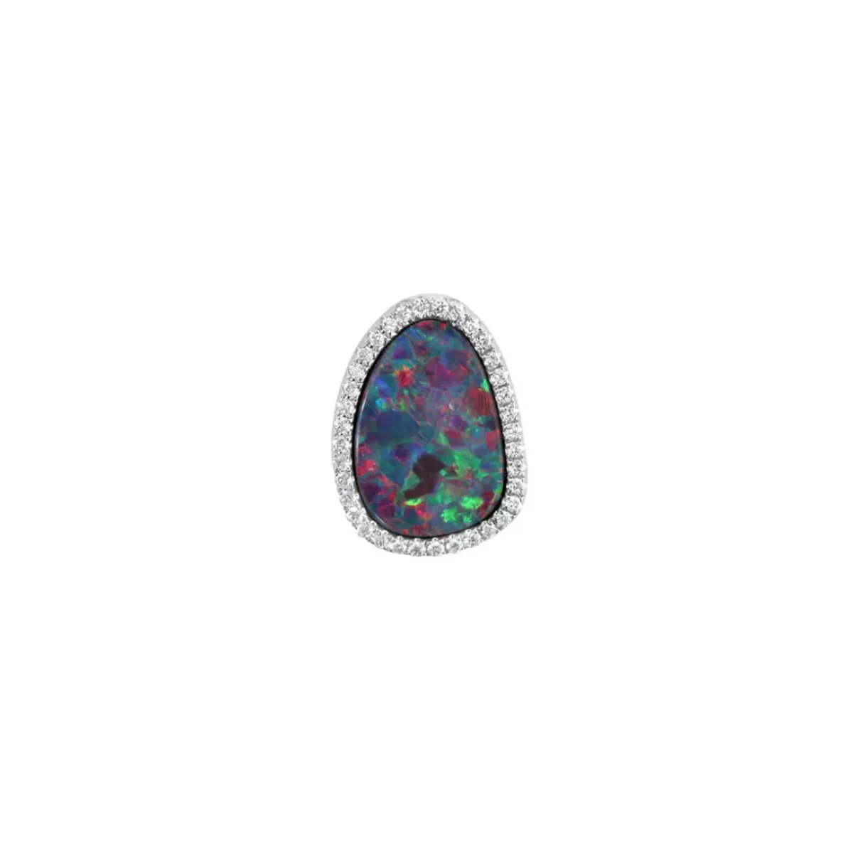 Josephs Jewelers Necklaces And Pendants>14K White Gold Australian Opal Doublet and Diamond Pendant