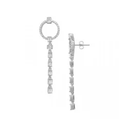 Josephs Jewelers Earrings>14K White Gold Baguette and Round Diamond Dangle Earrings