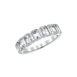 Josephs Jewelers Wedding Bands For Women>18K White Gold Bezel-Set Emerlad-Cut Diamond Wedding Band